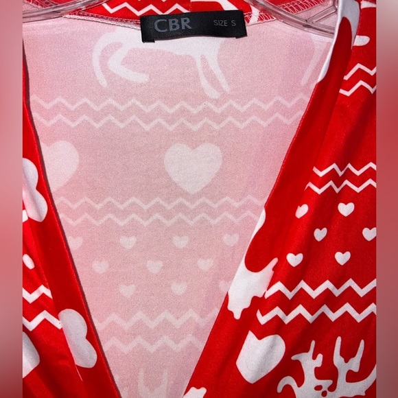 CBR Red Heart Deer Button-down Front V-neck Buttoned Flap Jumpsuit Pajama Onesie - Picture 3 of 6